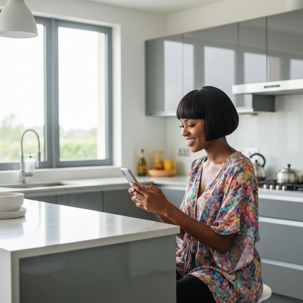 Customer using Task Dek app in kitchen